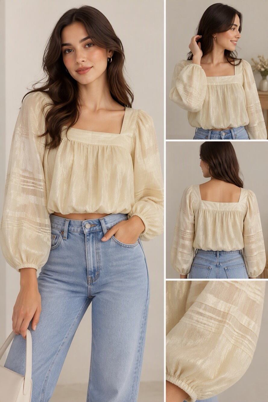 J.Crew Crewcuts Girls Metallic Gold Peasant Blouse M Boho Holiday Party